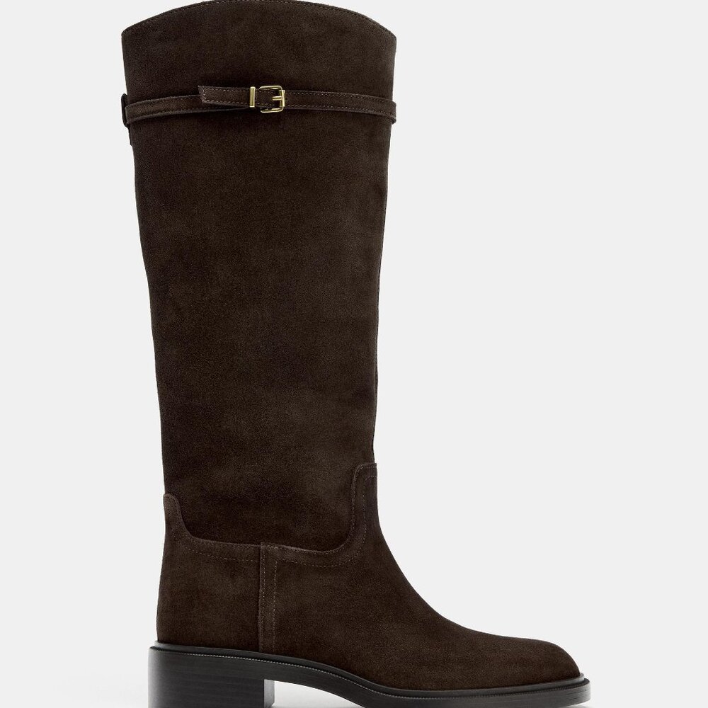LOW HEELED EQUESTRIAN SPLIT LEATHER BOOTS